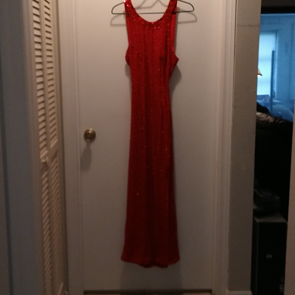 Cache Red Beaded/ Sequin Medium Dress